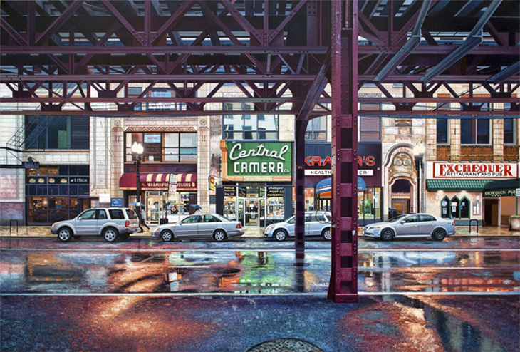 Pinturas realistas dos espaços urbanos de Chicago e NY