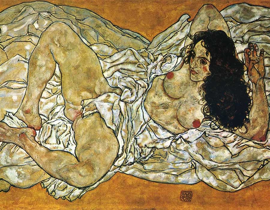 Egon Schiele: Mulher reclinada. arte feita por pessoas perversas