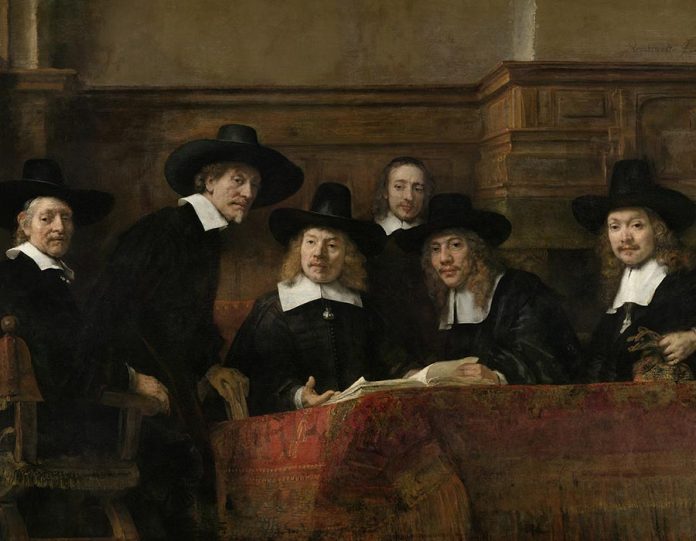 Rembrandt van Rijn, De waardijns van het Amsterdamse lakenbereidersgilde, bekend als De Staalmeesters, 1662
