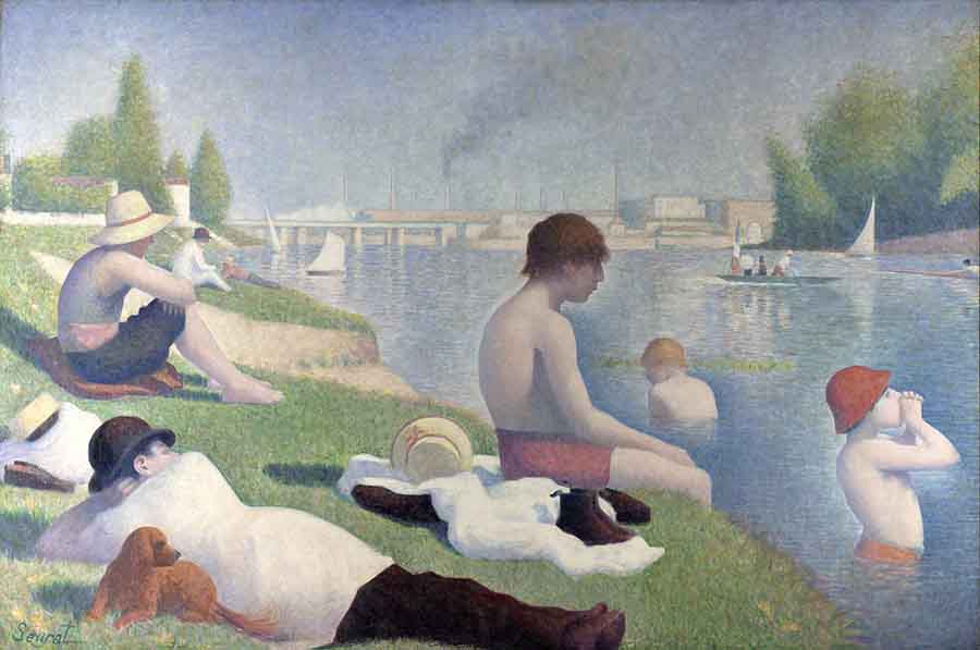 pontilhismo; Georges Pierre Seurat - Um banho em Asnières (em francês: Une baignade à Asnières), 1884.