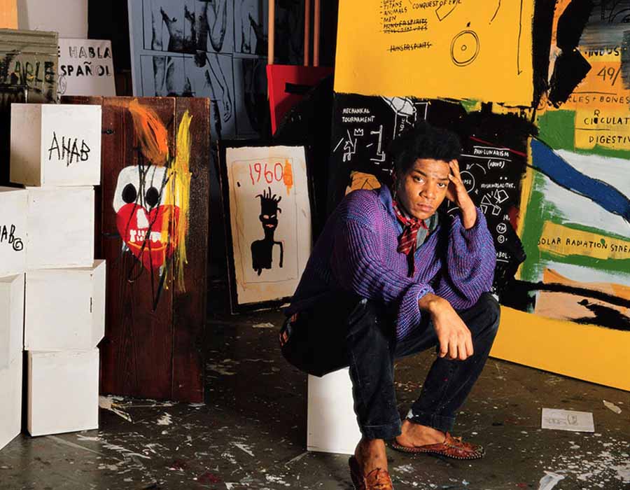 Jean-Michel Basquiat em seu estúdio Great Jones Street, Nova York, 1987