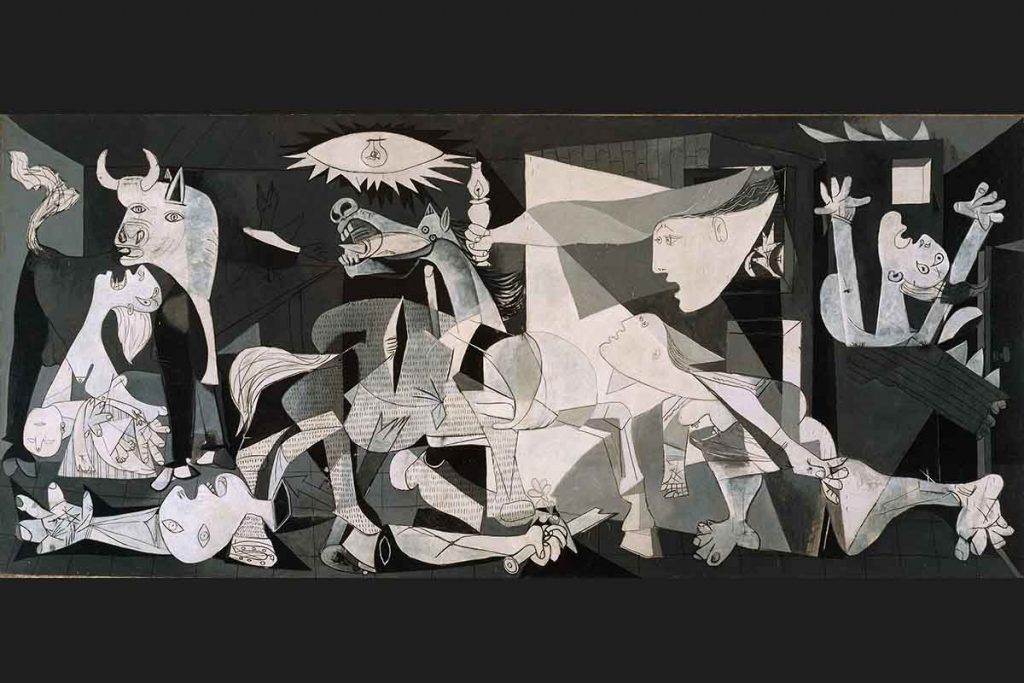 Quadro mais famoso de Pablo Picasso, Guernica representa as tragédias da Guerra Civil Espanhola. 