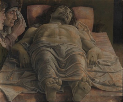 técnicas; Andrea MANTEGNA (ca. 1430-5-1506) Cristo morto no sepulcro e três carpideiras,1470-74