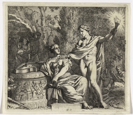 apolo; Gerard DE LAIRESSE (1641-1711) Apolo e a invenção da música, 1675. Gravura, 15,7x18. Hollstein 22 . Rijksmuseum, Amsterdã, Holanda