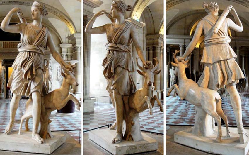 Ártemis, deusa da caça, conhecida como Diana de Versailles. Século II d.C. cópia do original grego do século IV a.C. Mármore, 2 metros.