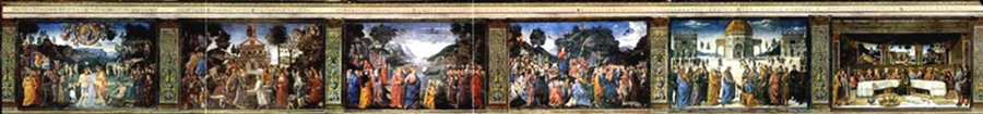 Cenas do Novo Testamento representadas na parede norte. Cappella Sistina, Palazzi Pontifici, Vatican, Itália.