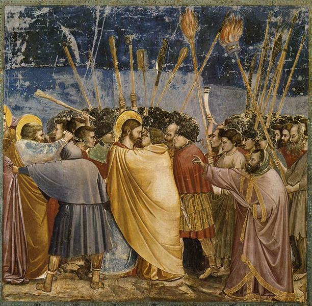 giotto; the-arrest-of-christ-kiss-of-judas
