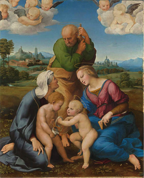 RAFAEL de Sanzio (1483-1520) A Sagrada família da casa de Canigiani, 1505/1506. Pintura sobre madeira. 131x107.Bayerische Staatsgemäldesammlungen. Alte Pinakothek, Munique, Alemanha.