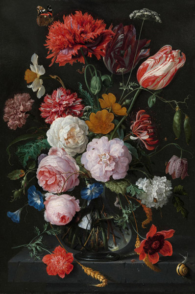 Jan Davidsz. DE HEEM (1606-1684) Natureza-morta com flores em um vaso de vidro, ca. 1650-1683. Óleo sobre metal, 54.5x36.5. Rijksmuseum, Amsterdam, Holanda. 