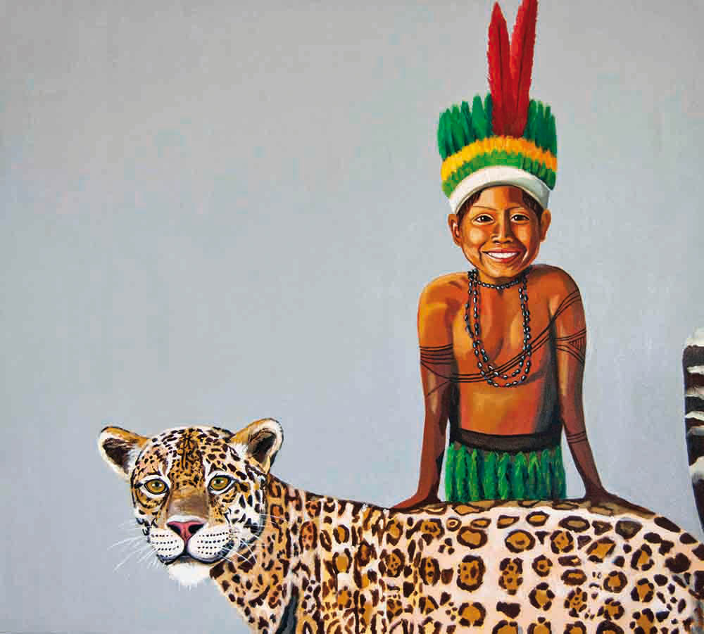 Fernanda Eva - menino indio e seu animal de estimaçao 90x100 cm