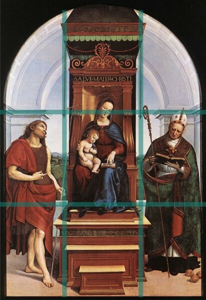 Raffaello Sanzio, A Madona Ansidei, 1505, Óleo sobre madeira, 209,6 x 148,6 cm National Gallery, Londres.