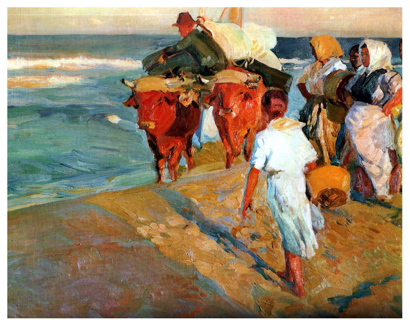 Tirando o barco. Joaquim Sorolla, 1916.  Óleo sobre Tela, 100 x 120 cm. Coleção Privada.
