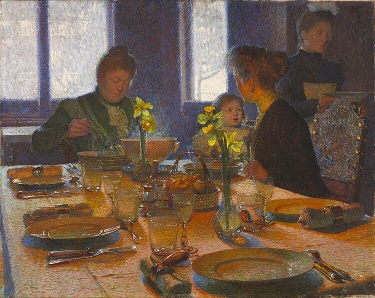 Na mesa do almoço. Carl Moll. 1901