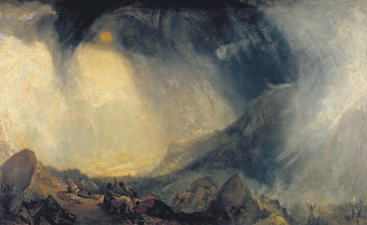 Tempestade de neve - Hannibal e seu exército cruzando os Alpes. J.M.W. Turner; Luz e Sombra Pintura Figurativa