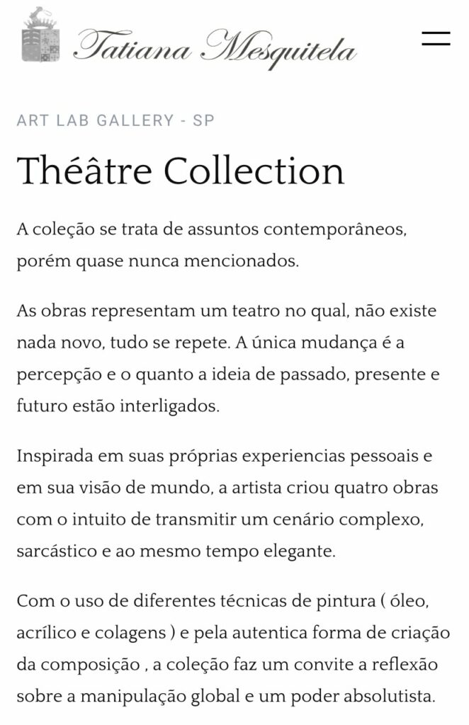 Tatiana Mesquitela: Théâtre Collection