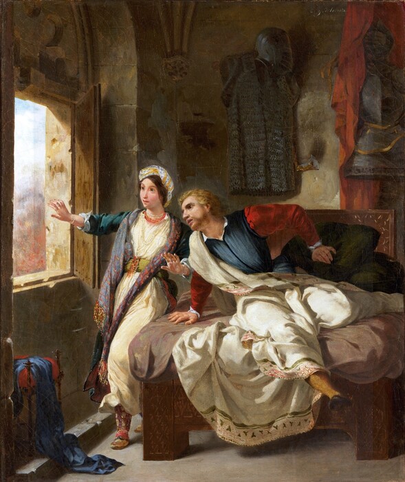 Neoclássica; Ferdinand Victor Eugène DELACROIX (1798-1863) Rebecca e o Ivanhoe Ferido, 1823. Óleo sobre tela, 64.5 × 53.7. Metropolitan Museum of Art, Nova York, EUA.