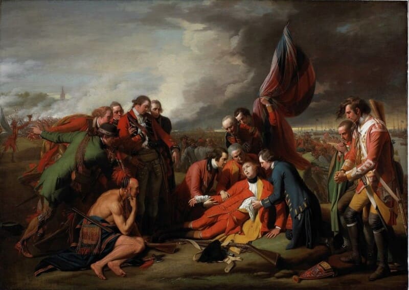 Benjamin WEST (1738-1820) A Morte do General Wolfe, 1770. Óleo sobre tela, 152.6x214.5. National Gallery of Canada. Ottawa, ON, Canada.
