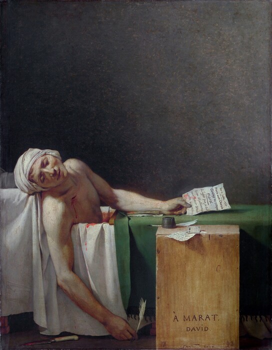 Jacques-Louis DAVID (1748-1825) Morte de Marat, 1793. Óleo sobre tela, 165x128. Musées royaux des Beaux-Arts de Belgique, Bruxelles, Bélgica. 