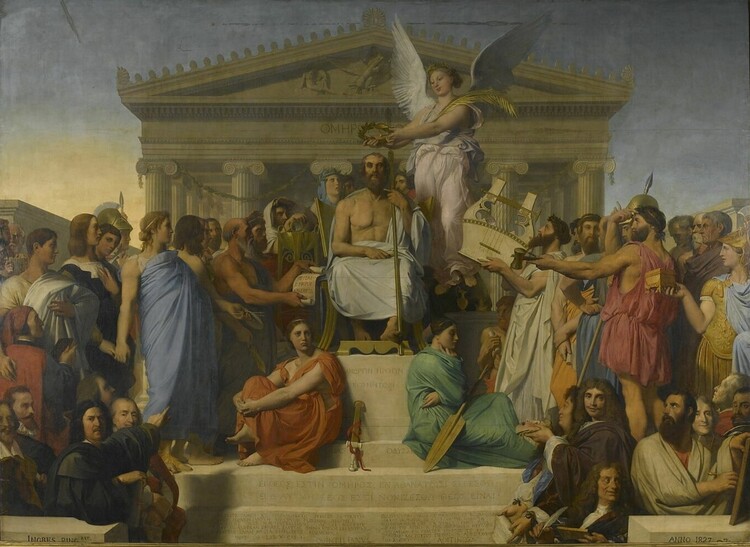 Jean-Auguste Dominique INGRES (1780-1867) Apoteose de Homero, 1827. Óleo sobre tela, 386x512. Musée du Louvre, Paris, França. 