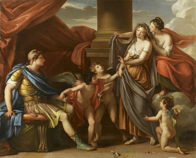 Canto III da Ilíada; Afrodite apresentando Helena a Paris, ca. 1777-1780. Óleo sobre tela, 211x259. Musée du Louvre, Paris, França. 