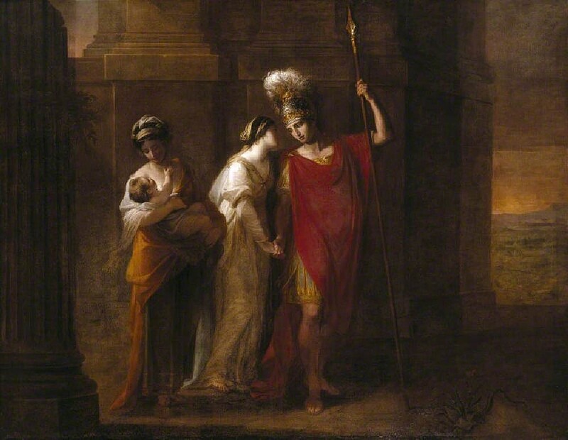 Angelica KAUFFMAN[3] (1741-1807) Heitor despedindo-se de Andrómaca,1768. Óleo sobre tela, 157,5 x 201. National Trust, Wiltshire, UK.
