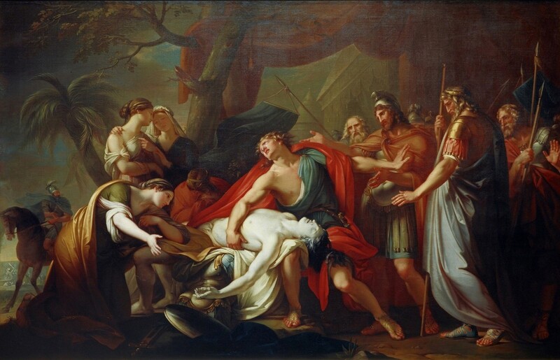 Gavin HAMILTON[11] (1723-1798) Aquiles lamentando a morte de Pátroclo, 1760-1763. Óleo sobre tela, 227.30x391.20. National Galleries of Scotland, Edinburgo, Escócia.