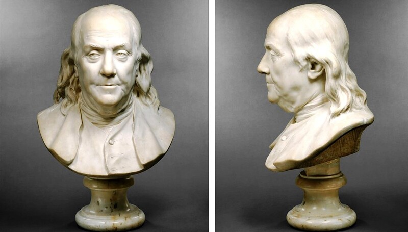 Jean Antoine HOUDON (1741-1828) Benjamin Franklin (1706-1790), 1778. Escultura em Mármore, 58.7x 36.8x28.6 cm, com a base 44.5. Metropolitan Museum of Art, Nova York, EUA.