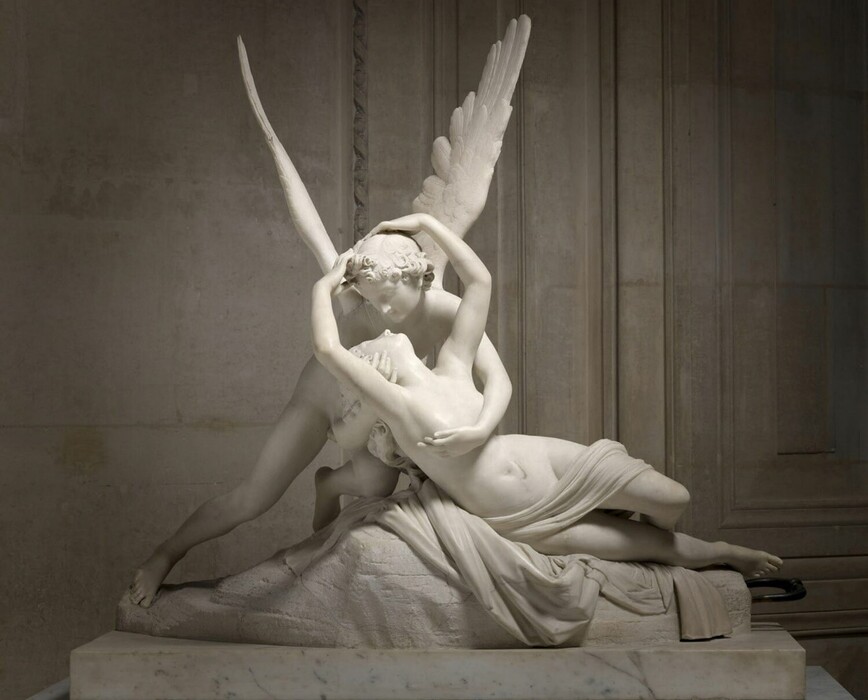 Antônio CANOVA (1757-1822) Psique revivida pelo beijo de amor ou Amor e Psique reclinados, 1787-1793. Escultura em Mármore, 155x168x101. Musée du Louvre, Paris, França. 
