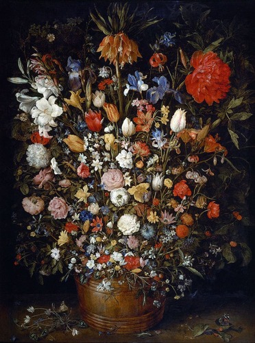 Jan Brueghel, o Velho, “Flores em um vaso de madeira”, 1606 – 1607 (Foto: Google Art Project via Wikimedia Commons, domínio público)