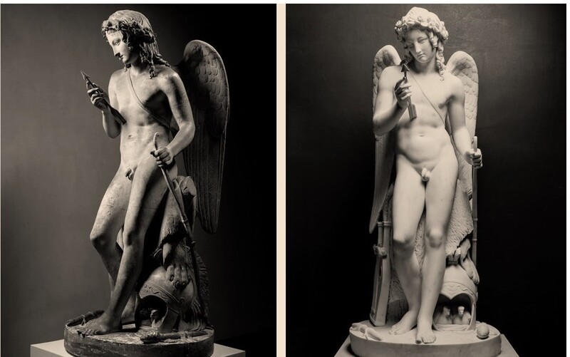 Bertel THORVALDSEN (1770-1844) O Cupido triunfante observa sua flecha. Modelo original, 1823, Escultura em gesso, 143,5 de altura. Versão executada entre 1845-1854, Escultura em Mármore, 145 de altura.  Fotograf: Jakob Faurvig. Thorvaldsens Museum, Copenhagen, Dinamarca.