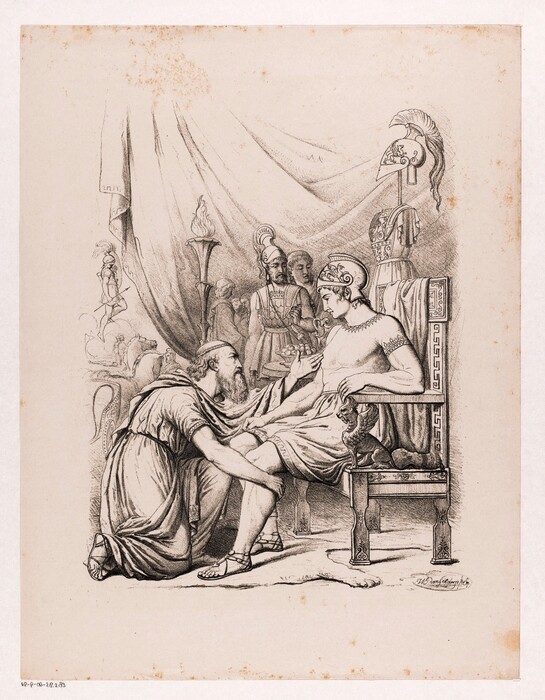 Wilhelmus Petrus van GELDORP (1832-1900) Príamo pede a Aquiles o corpo de Heitor, 1870.  Gravura, 53,5x39,5. Rijksmuseum, Amsterdam, Holanda.
