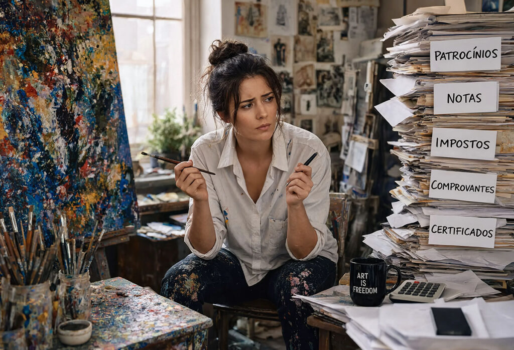 artista estressada com documentos